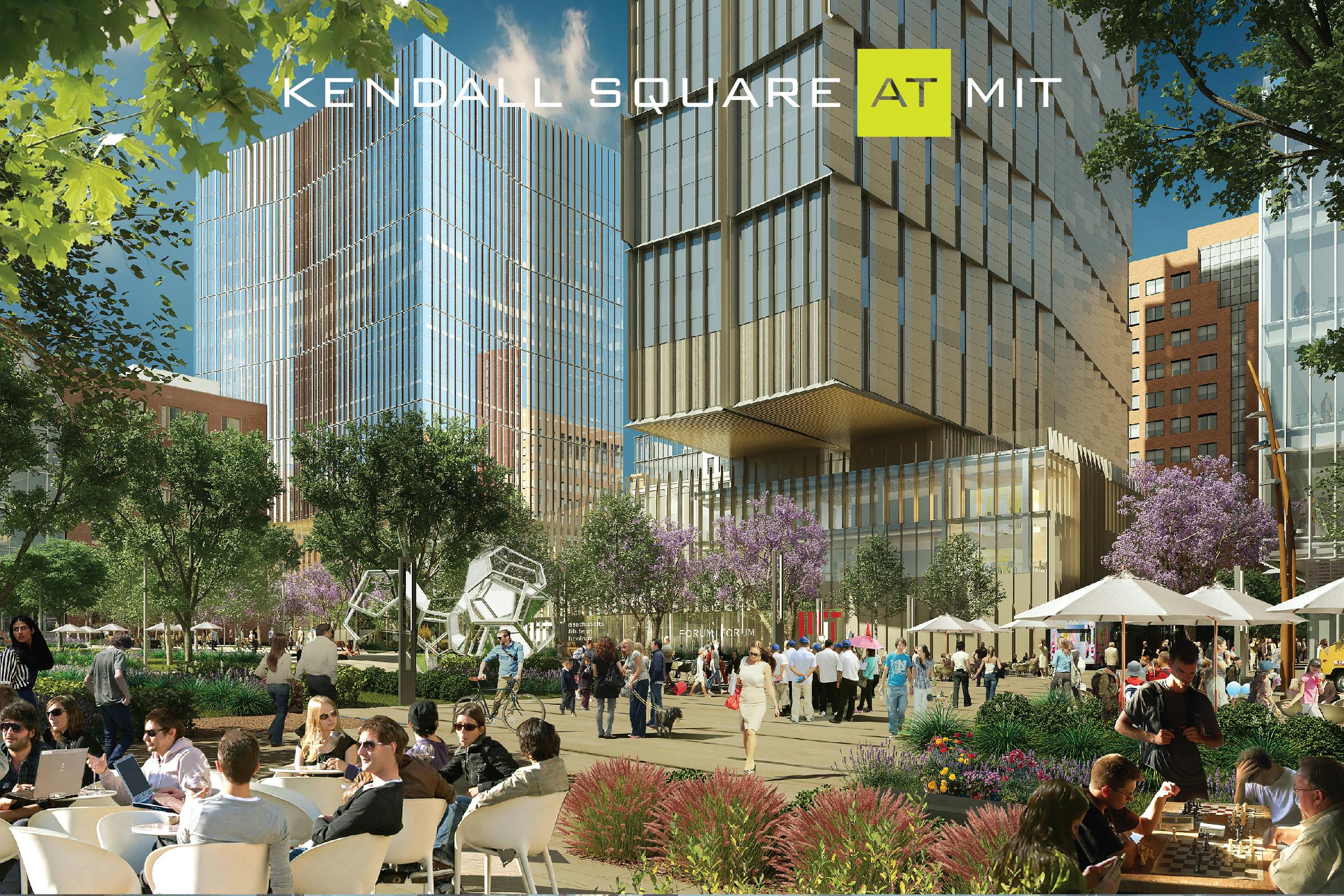 Kendall Square at MIT builfing entrance render with people outside